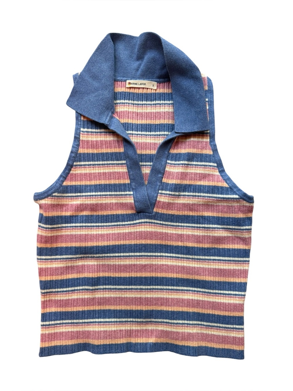 Marine Layer Amelia Rib Polo Indigo Multi Stripe - Picture 2 of 10